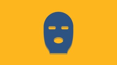 Blue Thief mask icon isolated on orange background. Bandit mask, criminal man. 4K Video motion graphic animation.