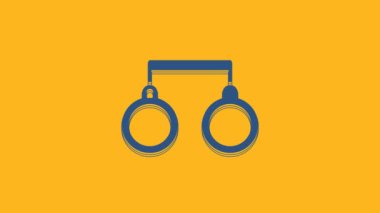 Blue Handcuffs icon isolated on orange background. 4K Video motion graphic animation.