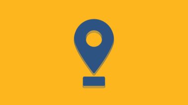 Blue Map pin icon isolated on orange background. Navigation, pointer, location, map, gps, direction, place, compass, search concept. 4K Video motion graphic animation.