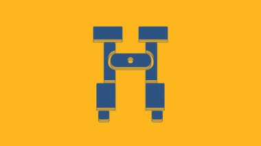 Blue Binoculars icon isolated on orange background. Find software sign. Spy equipment symbol. 4K Video motion graphic animation.