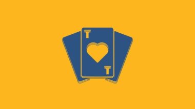 Blue Playing cards icon isolated on orange background. Casino gambling. 4K Video motion graphic animation.
