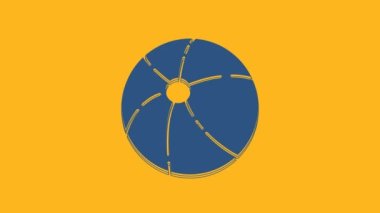 Blue Beach ball icon isolated on orange background. 4K Video motion graphic animation.