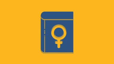 Blue Book about women icon isolated on orange background. 8 March. International Happy Women Day. 4K Video motion graphic animation.