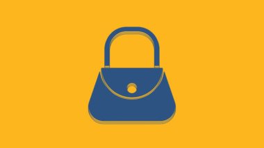 Blue Handbag icon isolated on orange background. Female handbag sign. Glamour casual baggage symbol. 4K Video motion graphic animation.