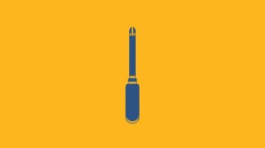 Blue Screwdriver icon isolated on orange background. Service tool symbol. 4K Video motion graphic animation.