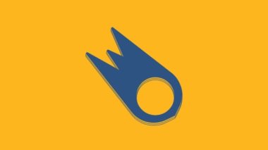 Mavi Kuyrukluyıldız hızla yere düşüyor. Turuncu arka planda izole edilmiş. 4K Video hareketli grafik canlandırması.