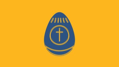 Mavi Paskalya yumurtası ikonu turuncu arka planda izole edilmiş. Mutlu Paskalyalar. 4K Video hareketli grafik canlandırması.