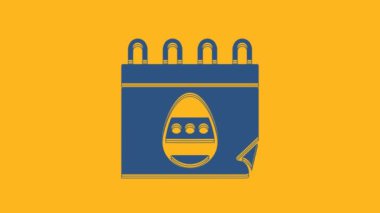 Turuncu arka planda Paskalya yumurtası ikonu olan Mavi Takvim. İlkbahar Hristiyan bayramı sembolü. 4K Video hareketli grafik canlandırması.