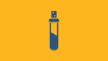 Blue Bottle with love potion icon isolated on orange background. Valentines day symbol. 4K Video motion graphic animation.