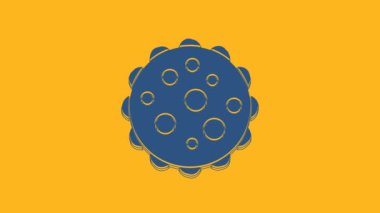 Mavi Virüs simgesi turuncu arkaplanda izole edildi. Corona virüsü 2019-nCoV. Bakteri ve mikroplar, hücre kanseri, mikrop, mantar. 4K Video hareketli grafik canlandırması.