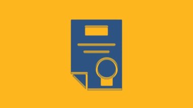 Blue Certificate template icon isolated on orange background. Achievement, award, degree, grant, diploma concepts. 4K Video motion graphic animation.
