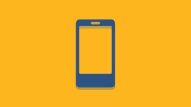 Blue Smartphone, mobile phone icon isolated on orange background. 4K Video motion graphic animation.