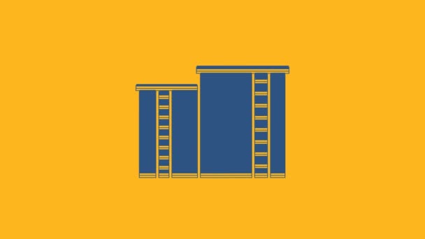 Icona Dell Edificio Industriale Petrolio Gas Blu Isolato Sfondo Arancione — Video Stock