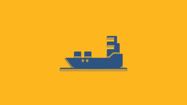 Blue Oil Tanker Ship Icon Isolated Orange Background Video Motion — Video