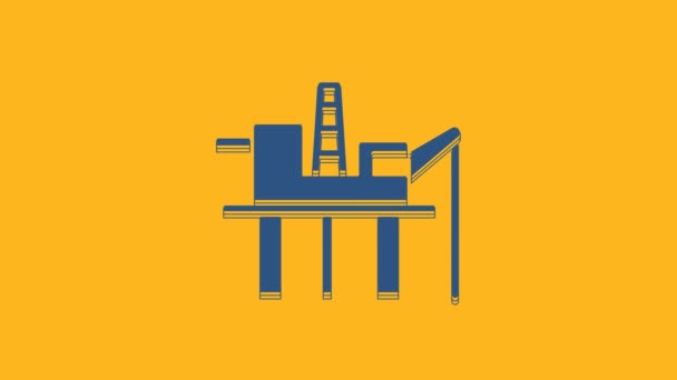 Blue Oil Platform Sea Icon Isolated Orange Background Drilling Rig — Stock Video