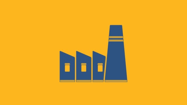 Icono Fábrica Industrial Petróleo Gas Azul Aislado Sobre Fondo Naranja — Vídeo de stock