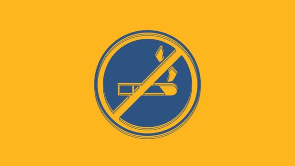 Azul Fumar Icono Aislado Sobre Fondo Naranja Símbolo Cigarrillo Animación — Vídeo de stock