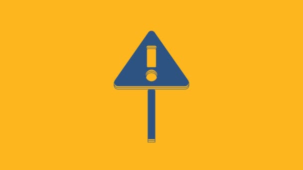 Blue Exclamation Mark Triangle Icon Isolated Orange Background Hazard Warning — 图库视频影像