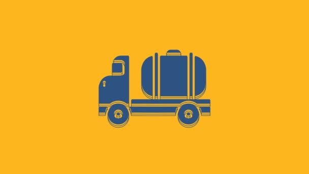 Icona Del Camion Cisterna Blu Isolato Sfondo Arancione Petroliera Camion — Video Stock