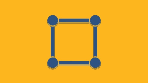 Niebieska Figura Geometryczna Kwadratowa Ikona Izolowana Pomarańczowym Tle Abstrakcyjny Kształt — Wideo stockowe