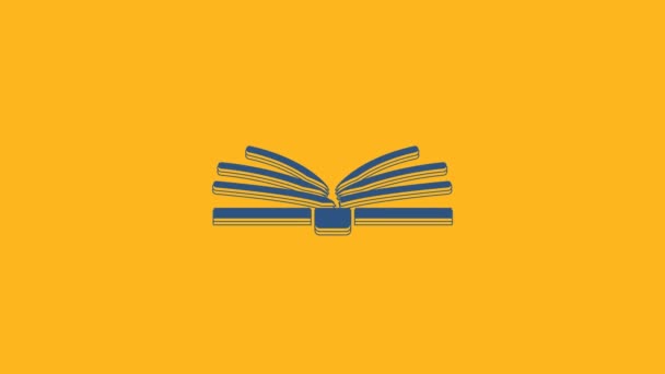 Μπλε Open Εικονίδιο Βιβλίου Απομονωμένο Πορτοκαλί Φόντο Γραφική Κίνηση Κίνησης — Αρχείο Βίντεο