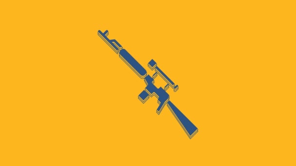 Blaues Scharfschützengewehr Mit Zielfernrohrsymbol Auf Orangefarbenem Hintergrund Video Motion Grafik — Stockvideo