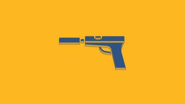 Blaue Pistole Oder Pistole Mit Schalldämpfersymbol Auf Orangefarbenem Hintergrund Video — Stockvideo