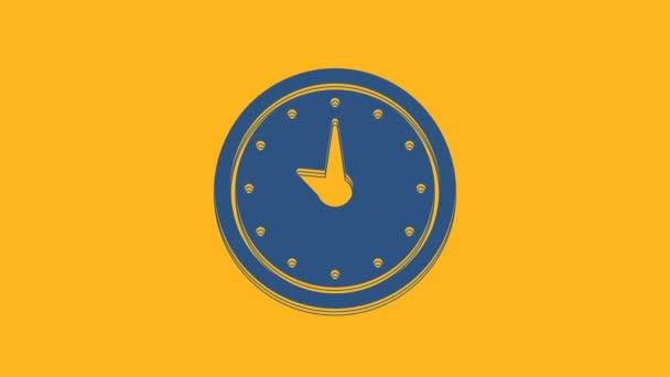 Icona Orologio Blu Isolato Sfondo Arancione Simbolo Temporale Animazione Grafica — Video Stock