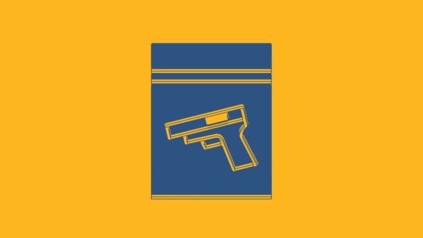 Bolsa Evidencia Azul Pistola Pistola Icono Aislado Sobre Fondo Naranja — Vídeo de stock