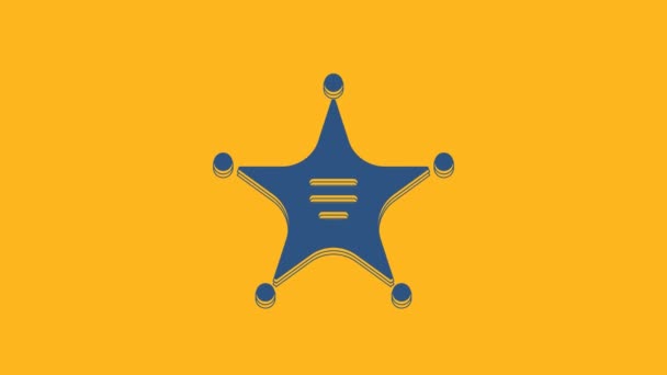 Blaues Hexagramm Sheriff Symbol Isoliert Auf Orangefarbenem Hintergrund Polizeiabzeichen Symbol — Stockvideo