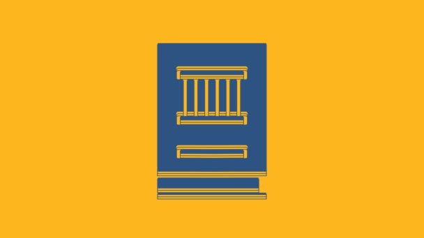 Μπλε Εικόνα Βιβλίου Νόμου Που Απομονώνεται Πορτοκαλί Φόντο Νόμιμος Δικαστής — Αρχείο Βίντεο