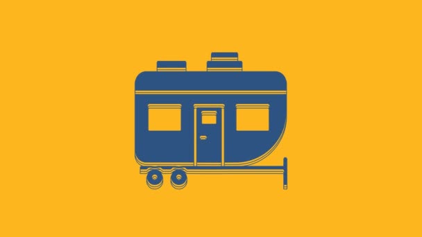Blue Icône Remorque Camping Isolé Sur Fond Orange Voyage Mobile — Video