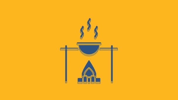 Blue Campfire Dan Ikon Pot Diisolasi Dengan Latar Belakang Oranye — Stok Video