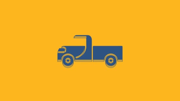 Icono Camioneta Azul Aislado Sobre Fondo Naranja Animación Gráfica Vídeo — Vídeo de stock