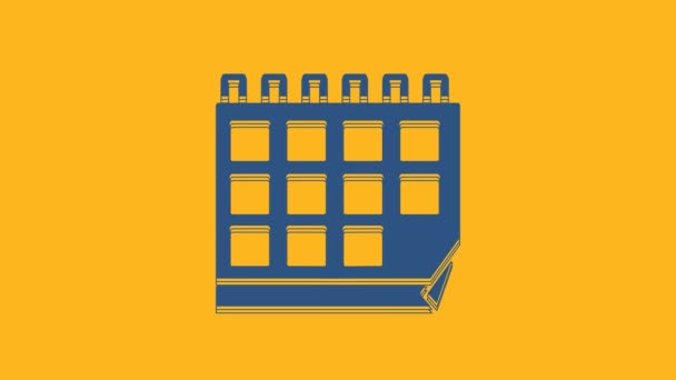 Icona Del Calendario Blu Isolato Sfondo Arancione Simbolo Promemoria Evento — Video Stock