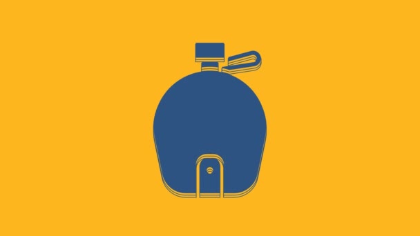 Icono Botella Agua Cantina Azul Aislado Sobre Fondo Naranja Icono — Vídeo de stock