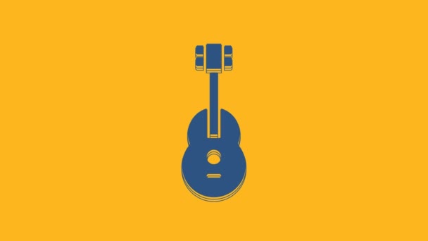 Ícone Guitarra Azul Isolado Fundo Laranja Guitarra Acústica Instrumento Musical — Vídeo de Stock