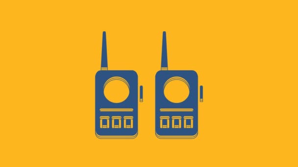 Значок Blue Walkie Talkie Выделен Оранжевом Фоне Портативный Значок Радиопередатчика — стоковое видео