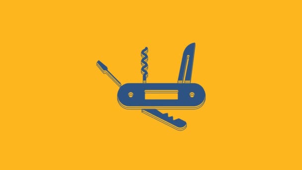 Blue Swiss Army Knife Icon Isolated Orange Background Multi Tool — 图库视频影像