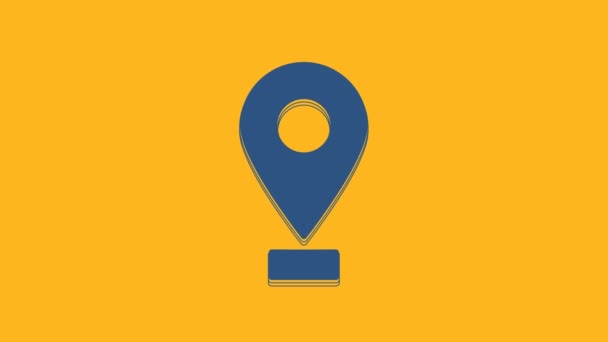 Mappa Blu Icona Pin Isolato Sfondo Arancione Navigazione Puntatore Posizione — Video Stock