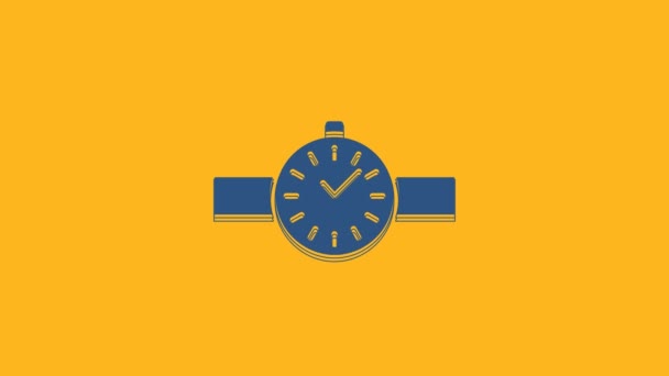 Ícone Relógio Pulso Azul Isolado Fundo Laranja Ícone Relógio Pulso — Vídeo de Stock