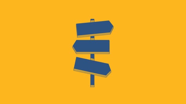 Blaues Verkehrszeichen Wegweiser Symbol Isoliert Auf Orangefarbenem Hintergrund Zeigersymbol Straßeninformationsschild — Stockvideo