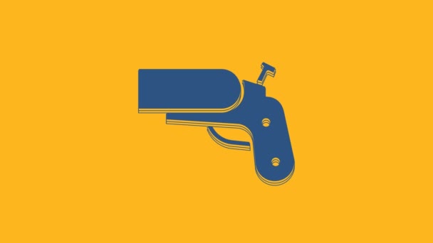Blue Flare Pistola Sinal Sos Ícone Isolado Fundo Laranja Fogo — Vídeo de Stock