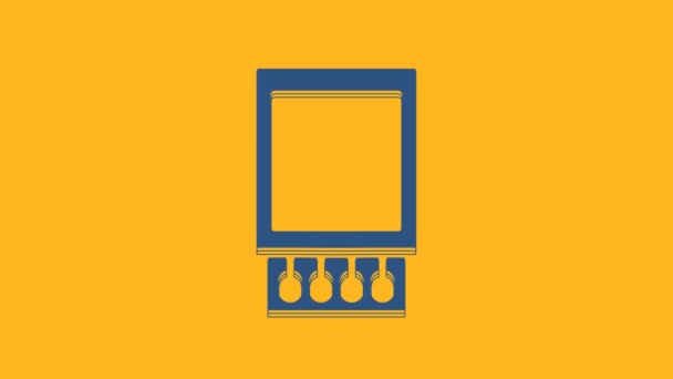 Blue Otevřít Krabičku Zápalek Shoduje Ikonu Izolované Oranžovém Pozadí Grafická — Stock video