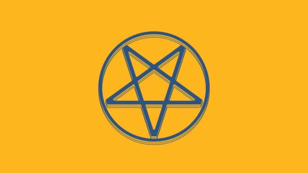 Modrý Pentagram Kruhu Ikony Izolované Oranžovém Pozadí Magický Okultní Hvězdný — Stock video