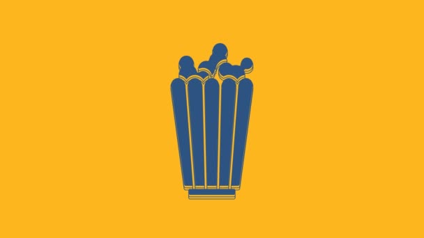 Blue Popcorn Cardboard Box Icon Isolated Orange Background Popcorn Bucket — Stock Video