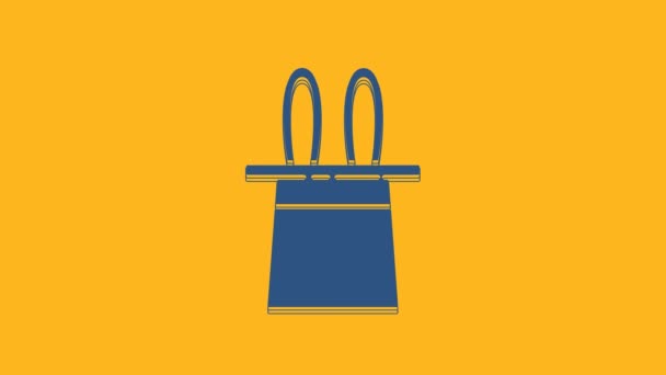 Blue Magician Hat Rabbit Ears Icon Isolated Orange Background Magic — Stockvideo