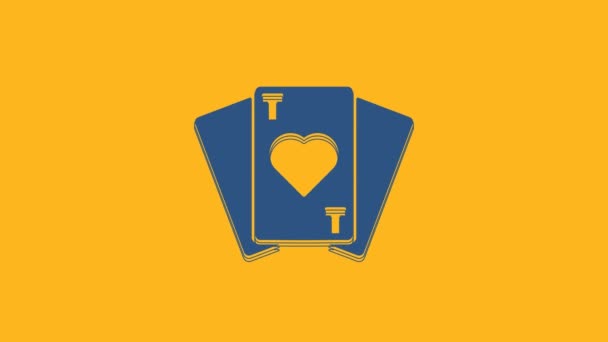 Blue Playing Cards Icon Isolated Orange Background Casino Gambling Video — 图库视频影像