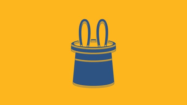 Blue Magician Hat Rabbit Ears Icon Isolated Orange Background Magic — 비디오