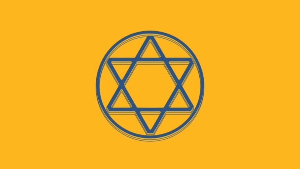 Blue Star David Icon Isolated Orange Background Jewish Religion Symbol — Vídeo de Stock